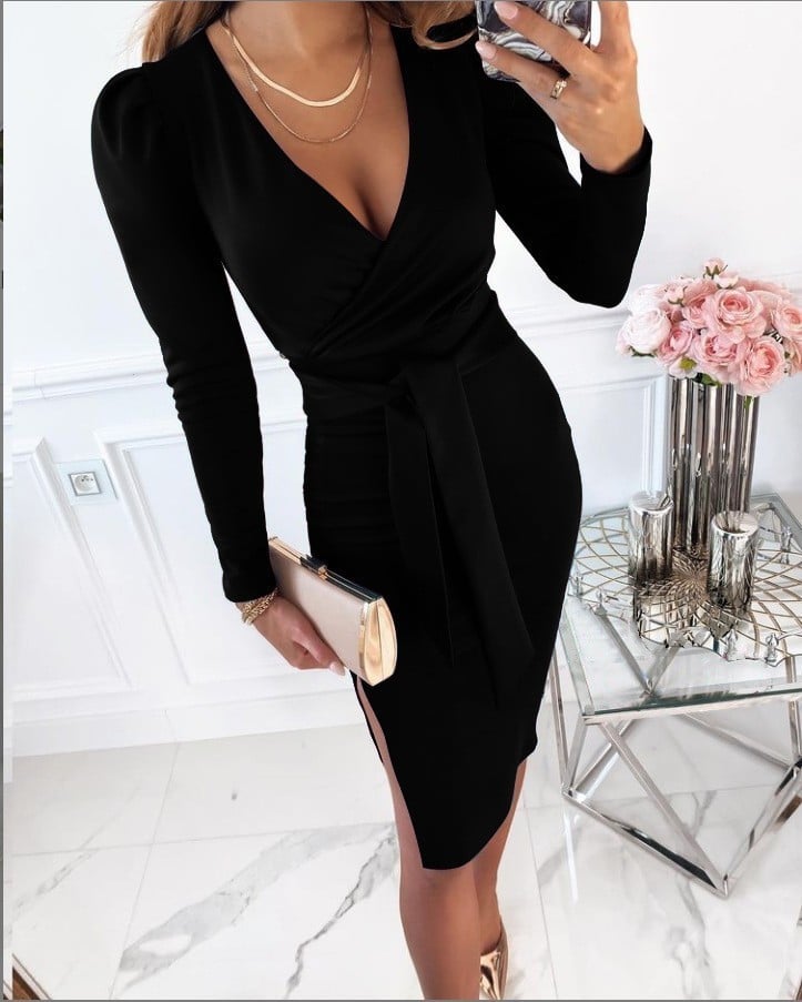 Caitlyn - Chic V-Neck Midi Dress with Tie Straps