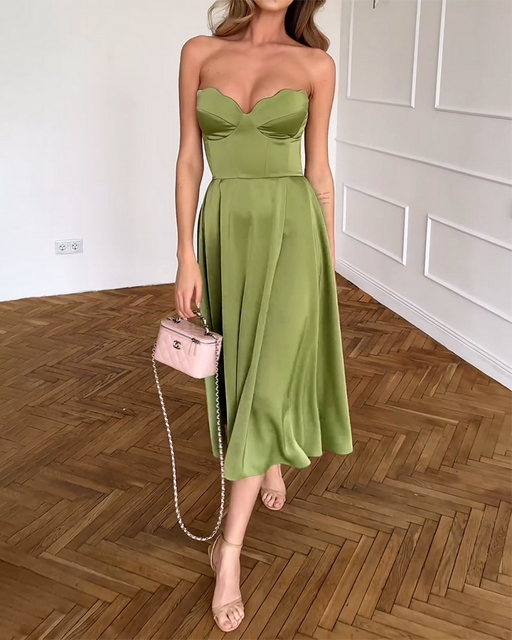 Bianca - Elegant Strapless Midi Dress