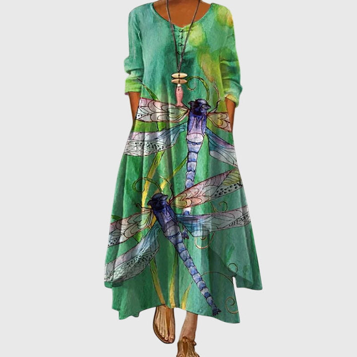 Alexandra - Women's Printed Maxi Dress with Long Sleeves for Summer