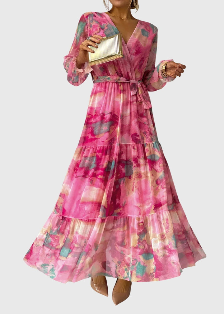 Amber - Long Sleeve Floral Print Maxi Wrap Dress