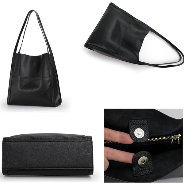 Classic Solid Color Genuine Leather Shoulder Bag