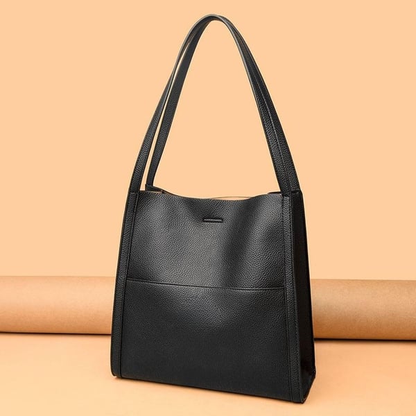 Classic Solid Color Genuine Leather Shoulder Bag