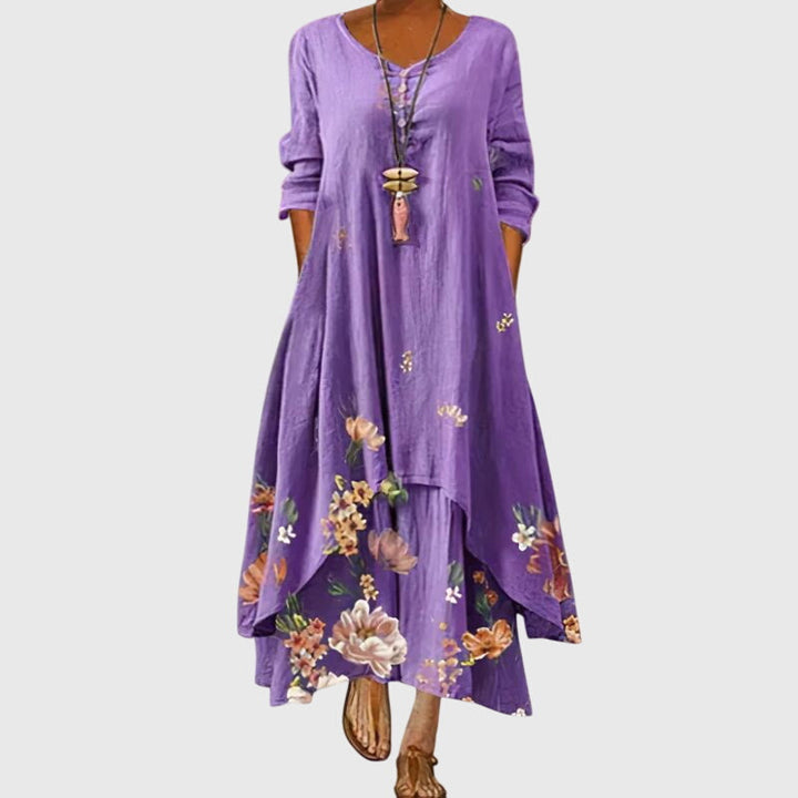 Alexandra - Women's Printed Maxi Dress with Long Sleeves for Summer