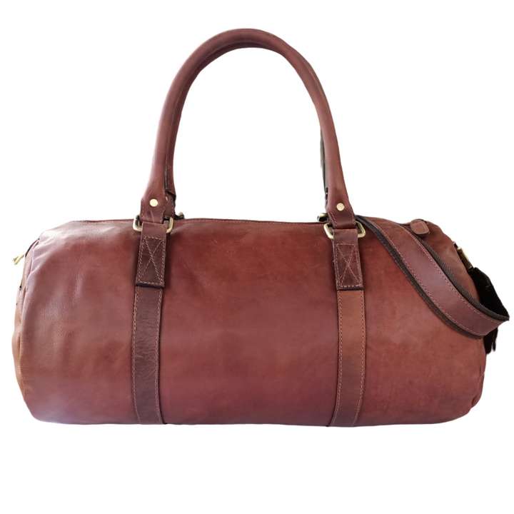 Tan Leather Weekend Duffel Bag