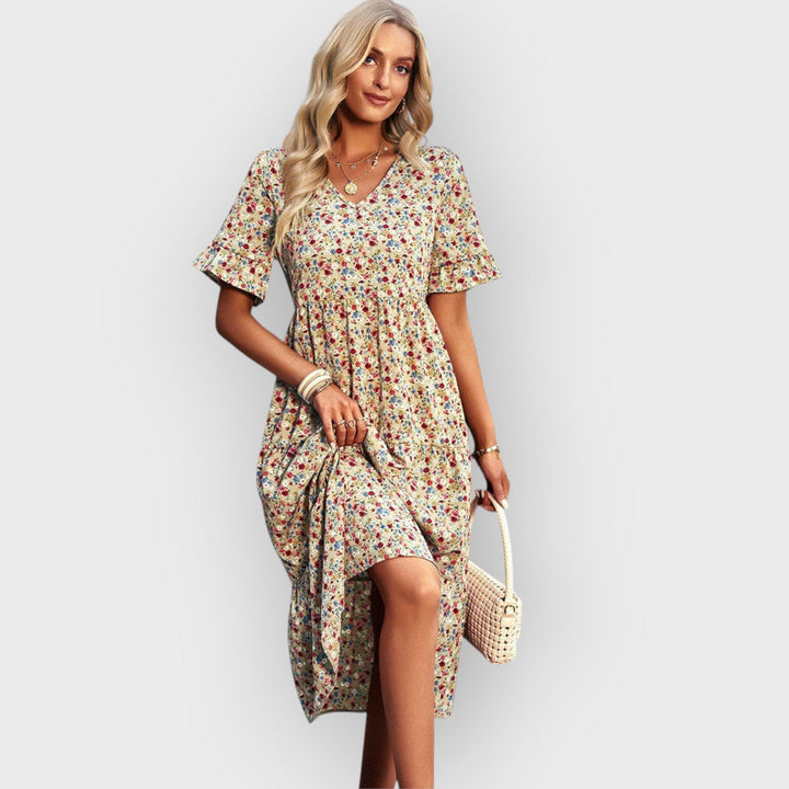 Amara | Summer Midi Dress with Floral Design