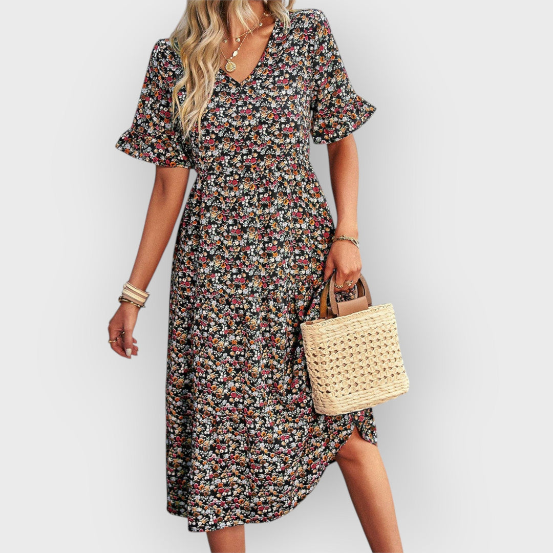 Amara | Summer Midi Dress with Floral Design