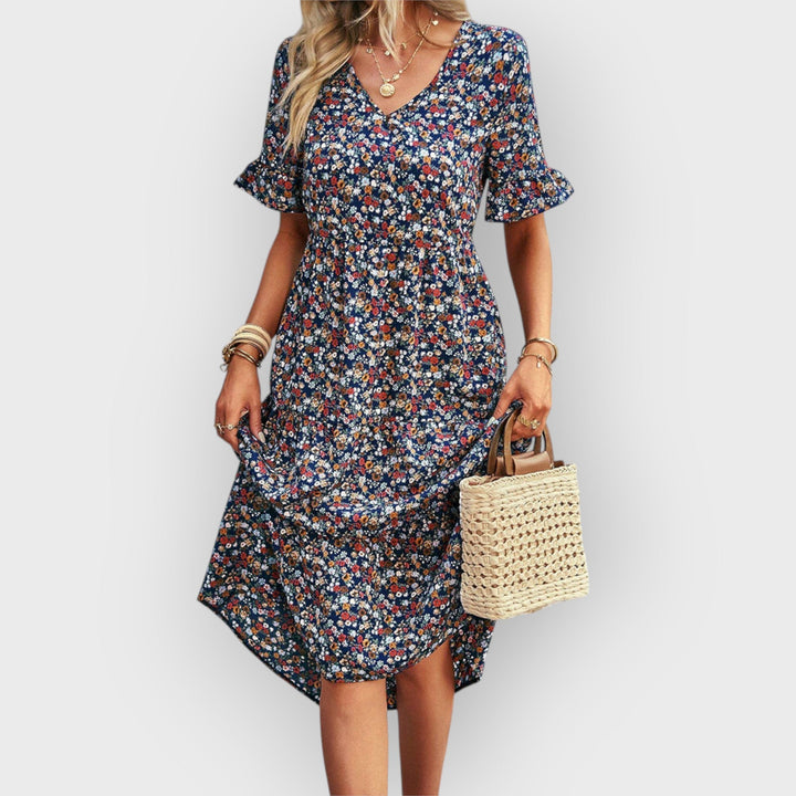 Amara | Summer Midi Dress with Floral Design