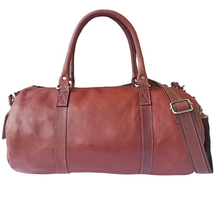Tan Leather Weekend Duffel Bag