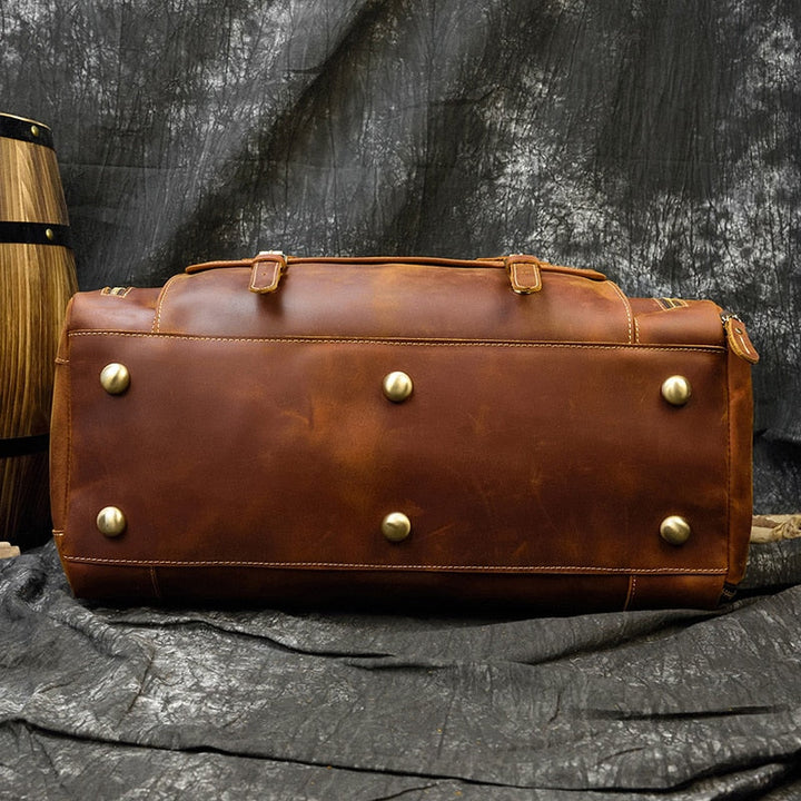Retro Crazy Horse Leather Travel Bag Featuring Shoe Compartment