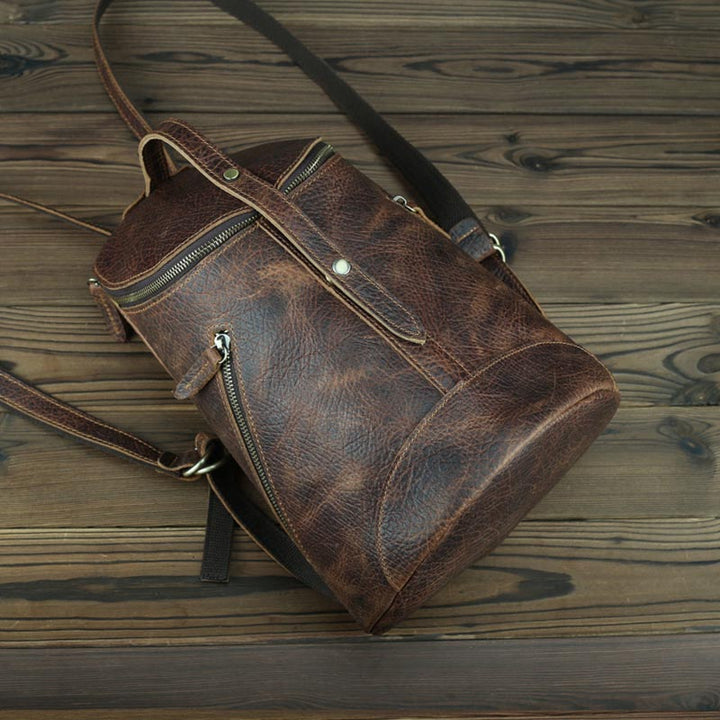 Retro Leather College Backpack