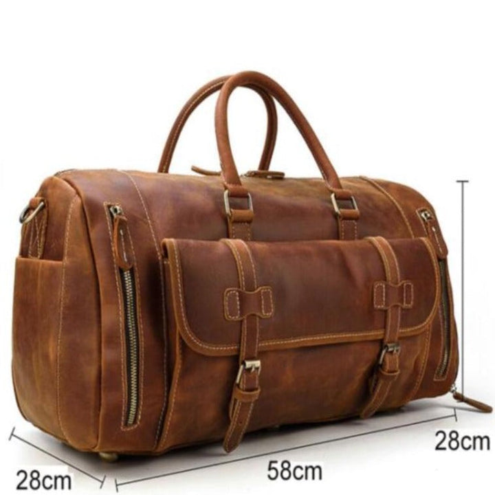 Retro Crazy Horse Leather Travel Bag Featuring Shoe Compartment