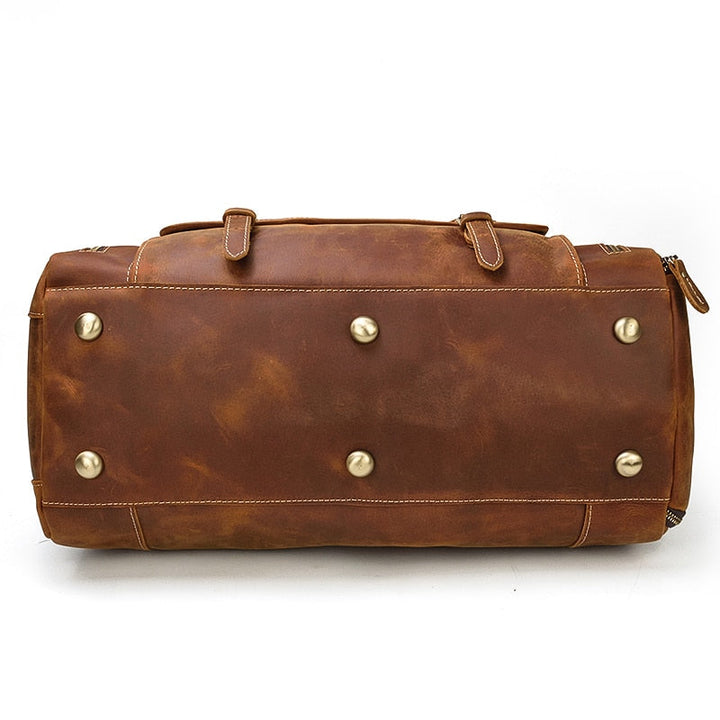 Retro Crazy Horse Leather Travel Bag Featuring Shoe Compartment