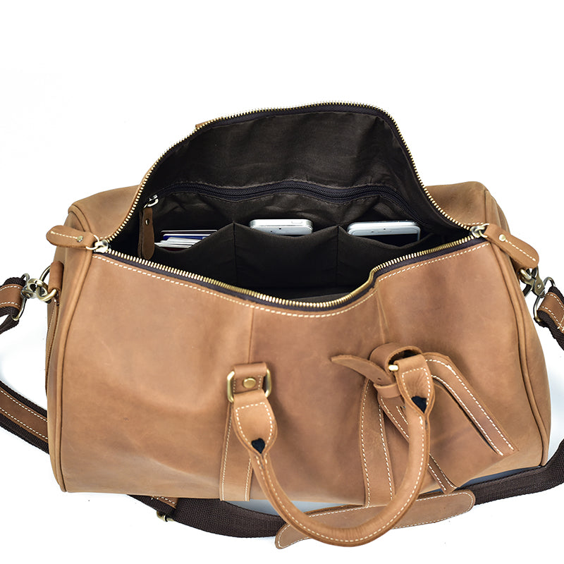 Men's Retro Crazy Horse Leather Travel Satchel