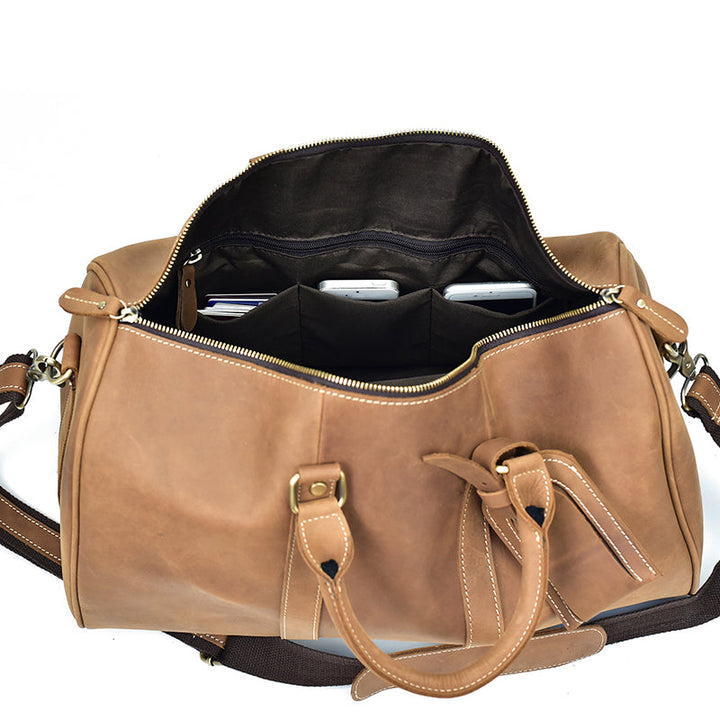 Men's Retro Crazy Horse Leather Travel Satchel