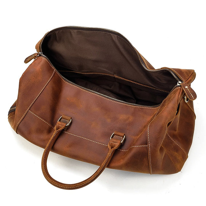 Retro Crazy Horse Leather Travel Bag Featuring Shoe Compartment