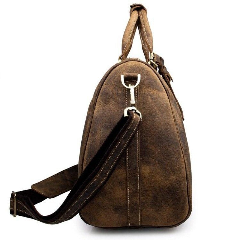 Men's Retro Crazy Horse Leather Travel Satchel