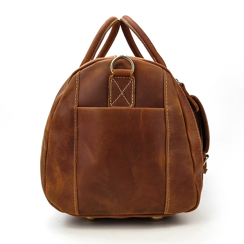 Retro Crazy Horse Leather Travel Bag Featuring Shoe Compartment