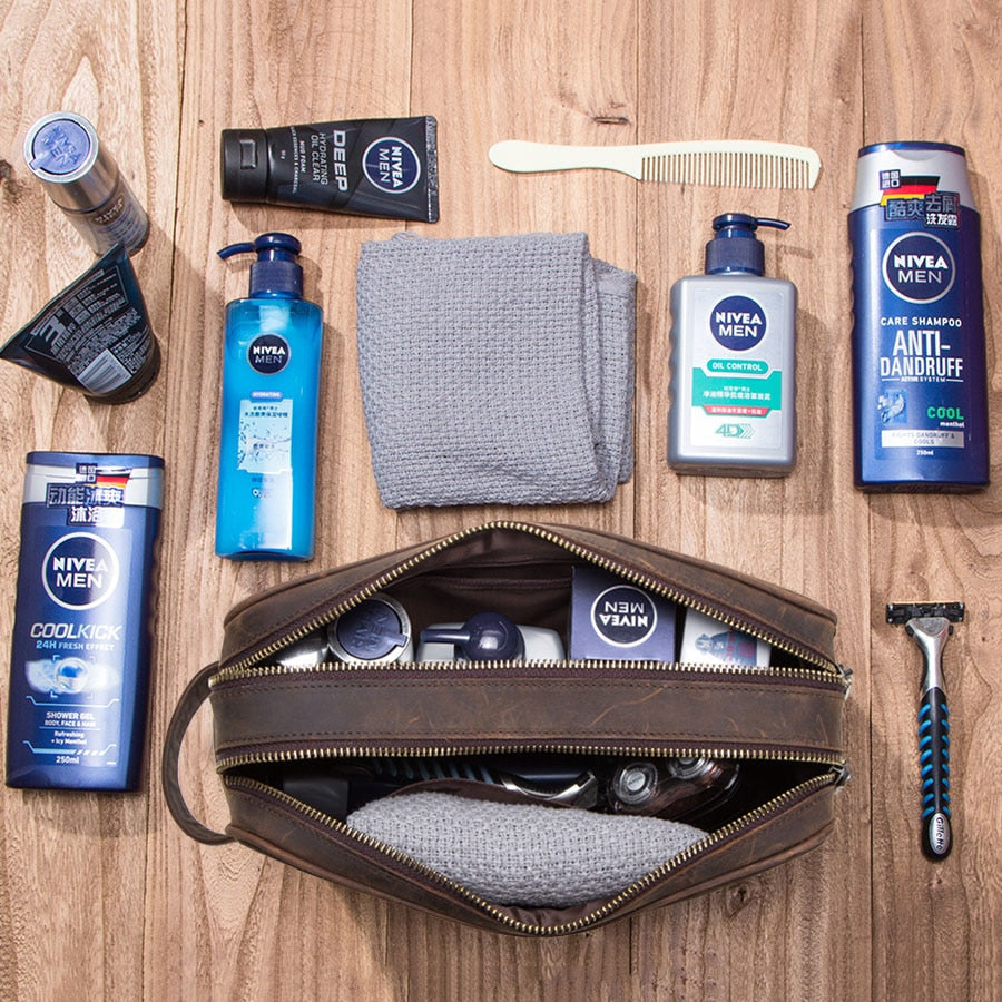Premium Crazy Horse Leather Dopp Kit