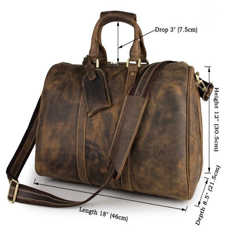 Men's Retro Crazy Horse Leather Travel Satchel