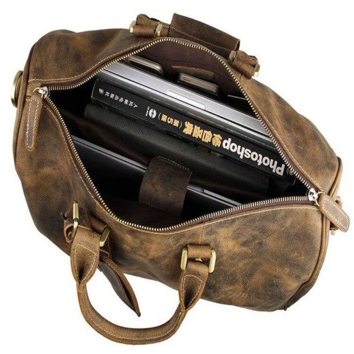 Men's Retro Crazy Horse Leather Travel Satchel