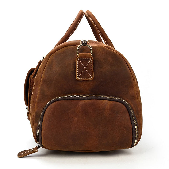Retro Crazy Horse Leather Travel Bag Featuring Shoe Compartment