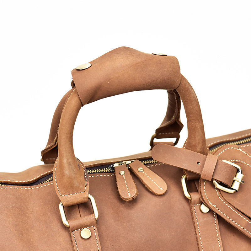 Men's Retro Crazy Horse Leather Travel Satchel