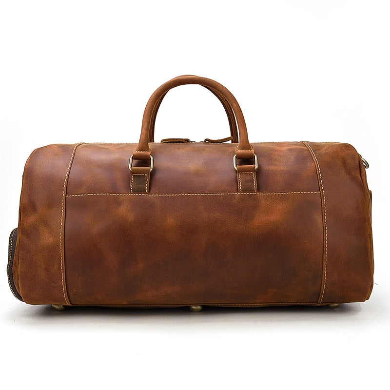 Retro Crazy Horse Leather Travel Bag Featuring Shoe Compartment