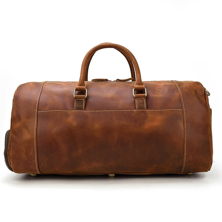 Retro Crazy Horse Leather Travel Bag Featuring Shoe Compartment