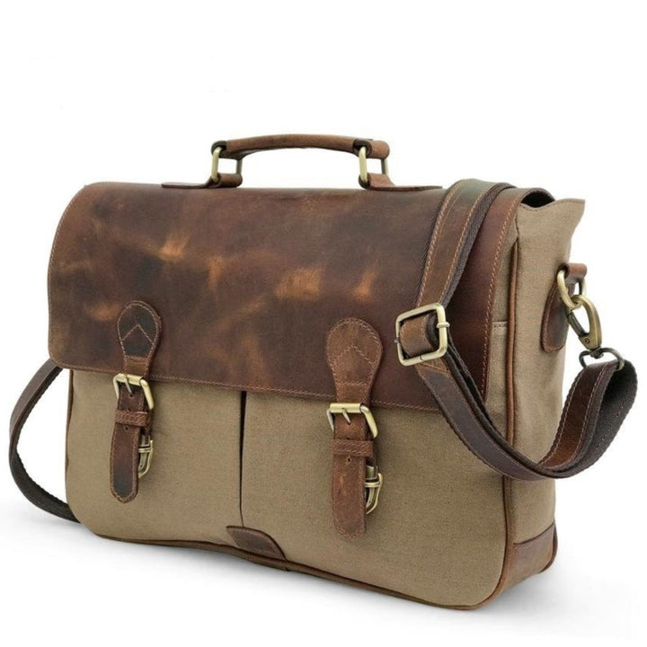 Brown Leather Canvas Hunter Laptop Bag
