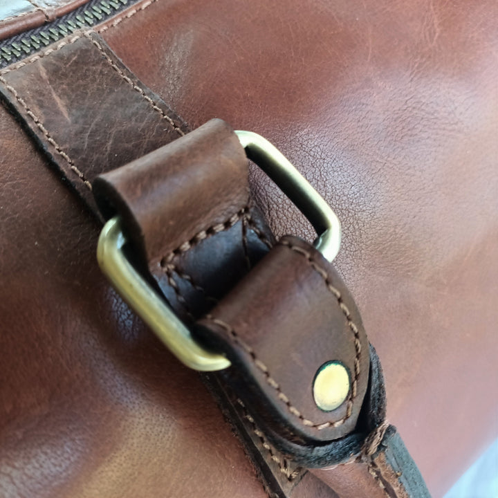 Tan Leather Weekend Duffel Bag