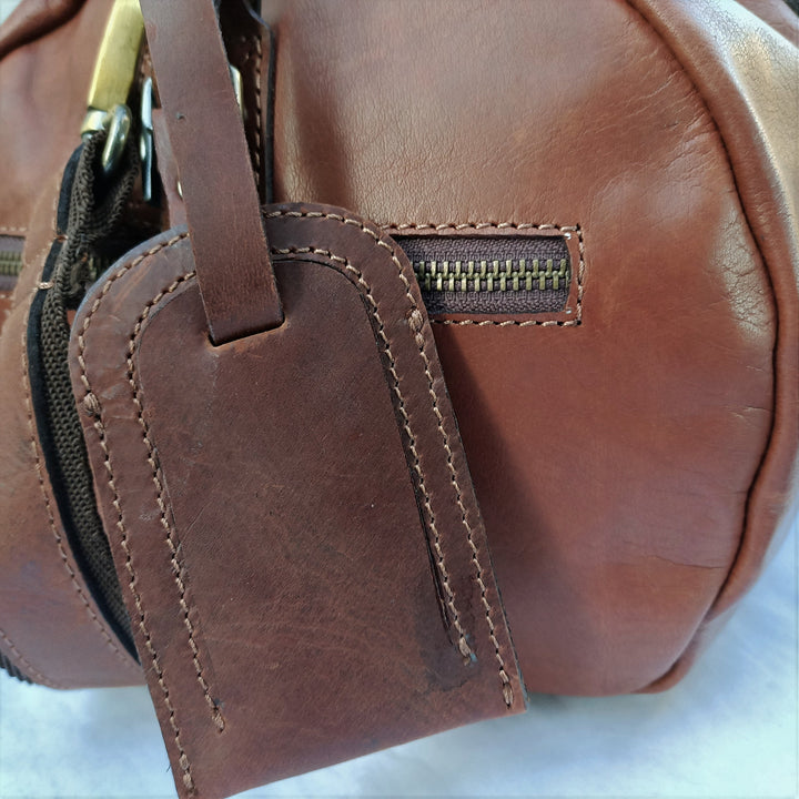 Tan Leather Weekend Duffel Bag
