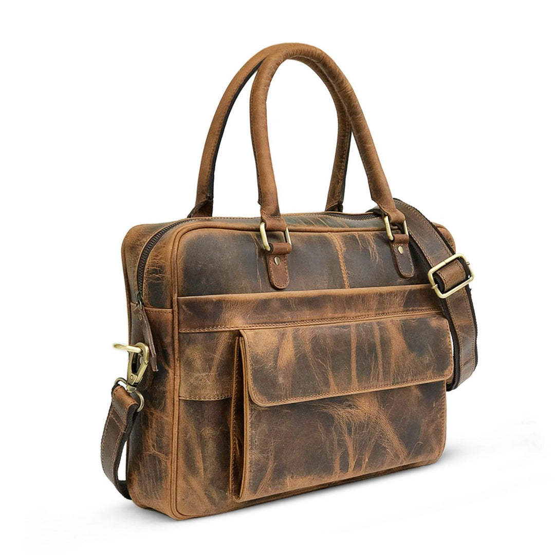 Brown Leather Laptop Bag by Hunter