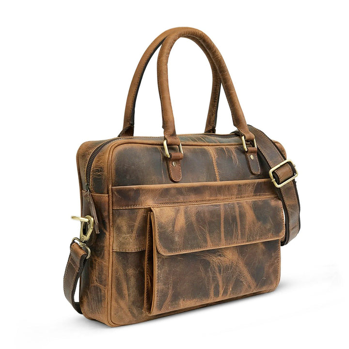 Brown Leather Laptop Bag by Hunter