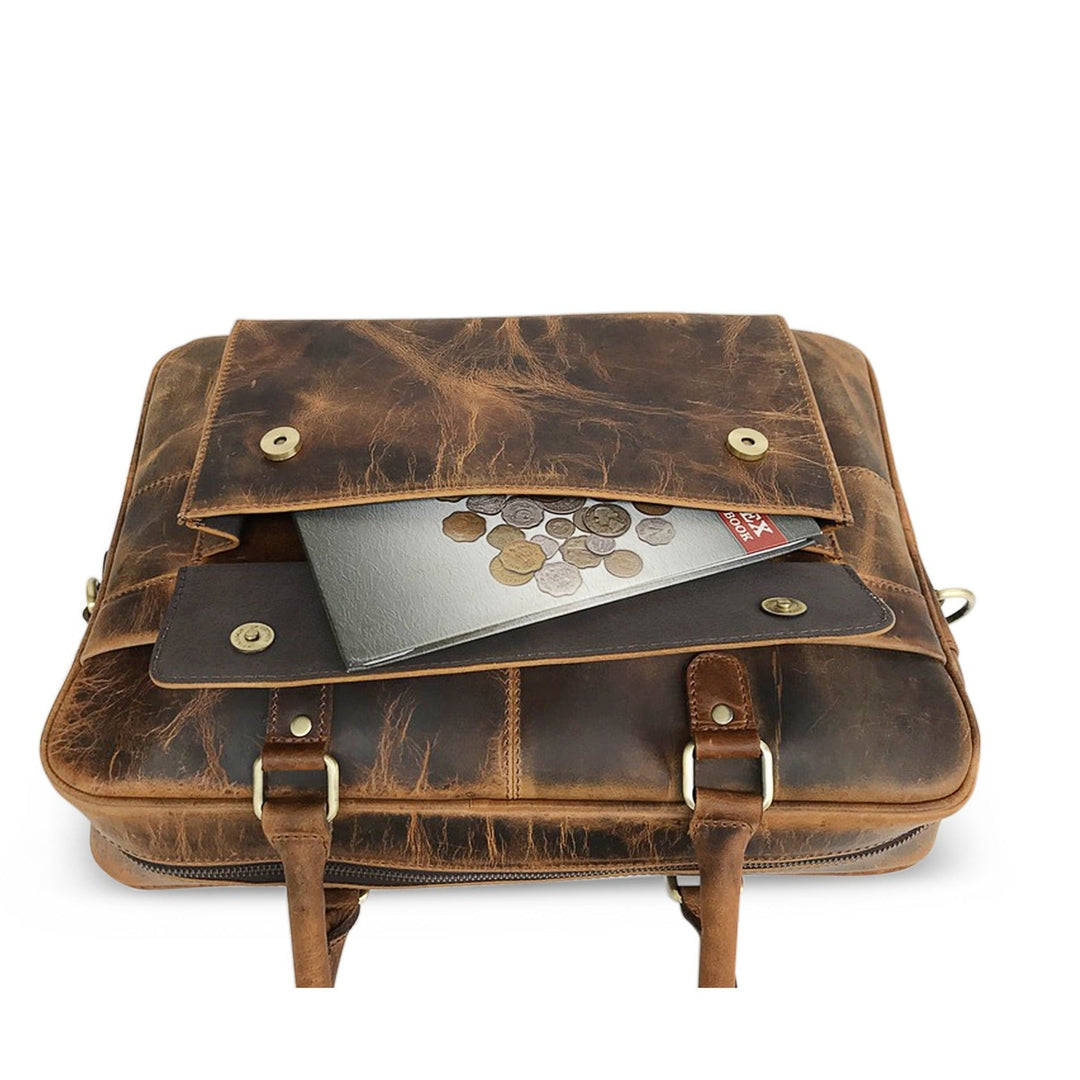 Brown Leather Laptop Bag by Hunter
