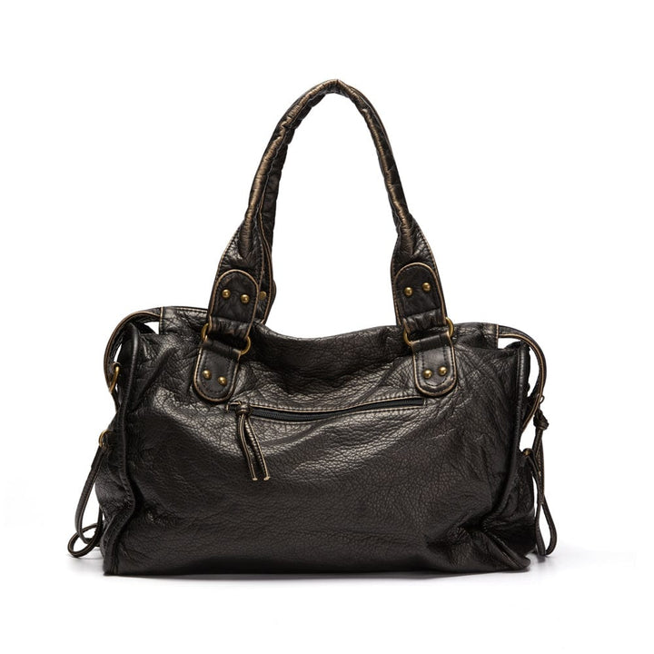 Chic Retro Black Leather Handbag