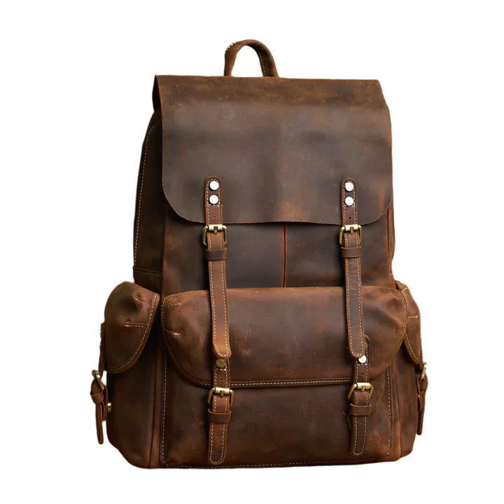 Durable Genuine Leather Travel Backpack | Spacious Brown Daypack