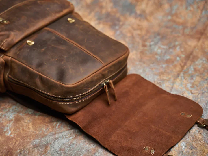 Durable Genuine Leather Travel Backpack | Spacious Brown Daypack