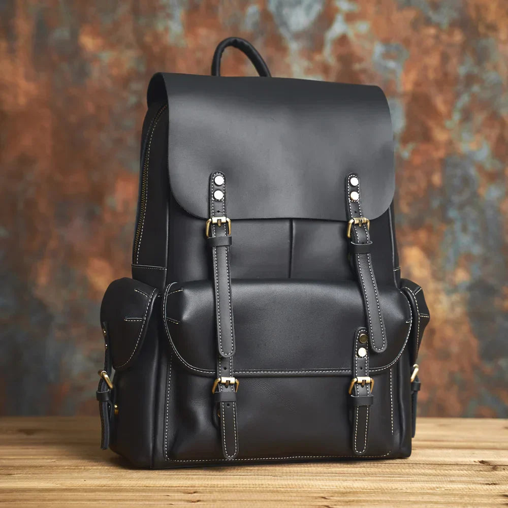 Durable Genuine Leather Travel Backpack | Spacious Brown Daypack