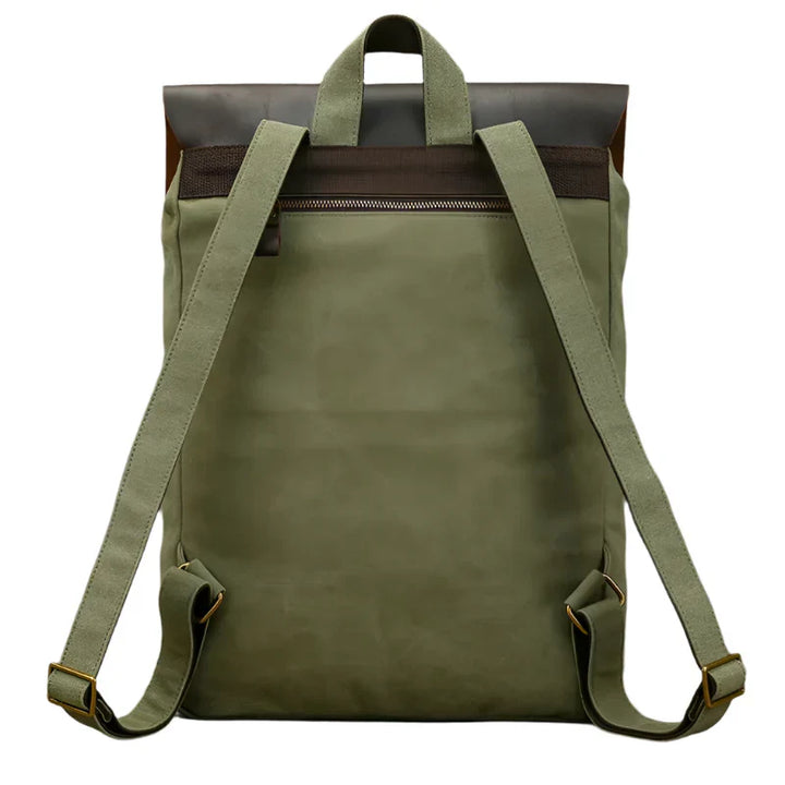 Authentic Leather and Canvas Vintage College Laptop Backpack