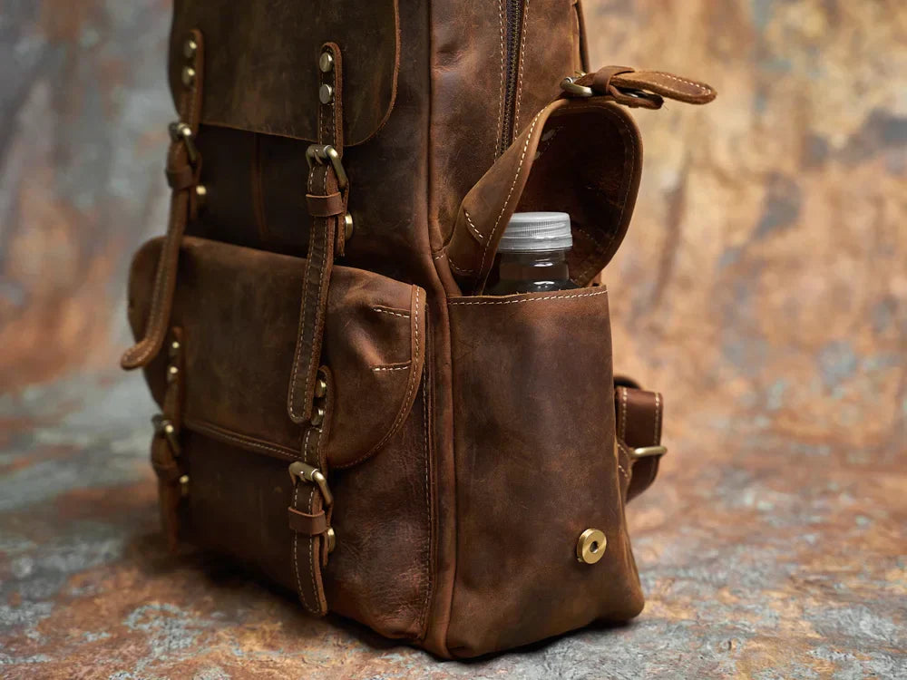 Durable Genuine Leather Travel Backpack | Spacious Brown Daypack