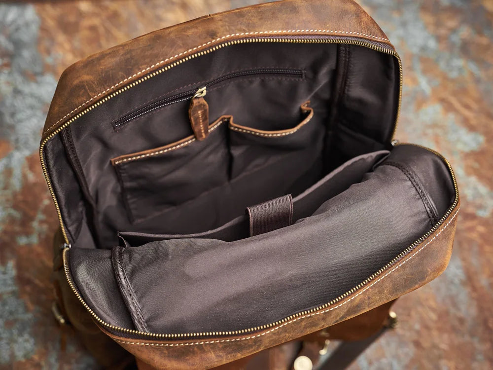 Durable Genuine Leather Travel Backpack | Spacious Brown Daypack