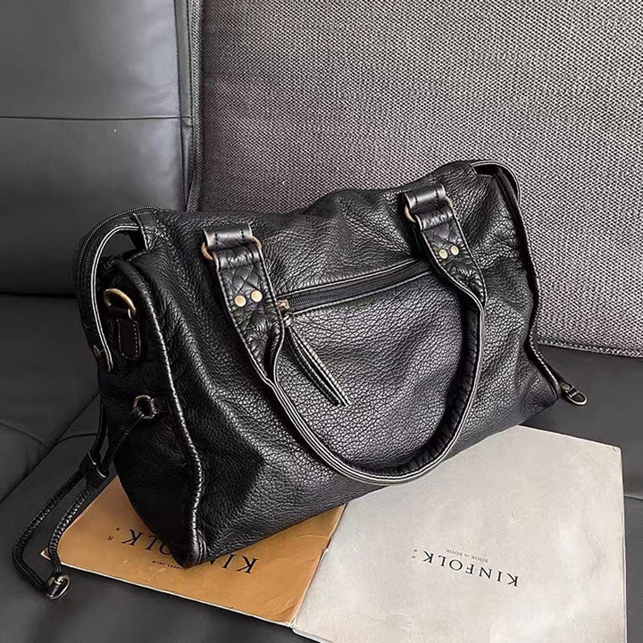 Chic Retro Black Leather Handbag