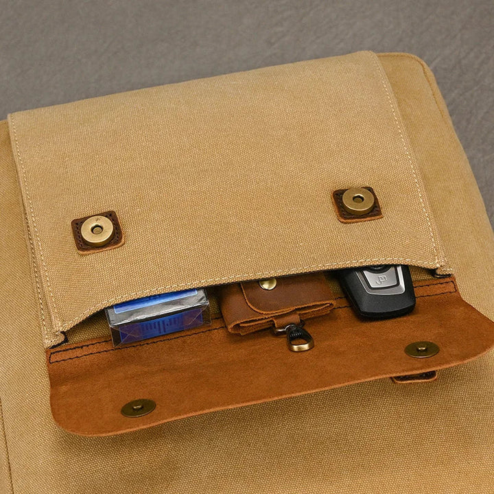 Authentic Leather and Canvas Vintage College Laptop Backpack