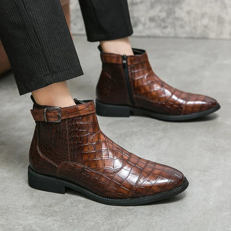 Dylan | Faux Leather Ankle Boots with Buckle Detail