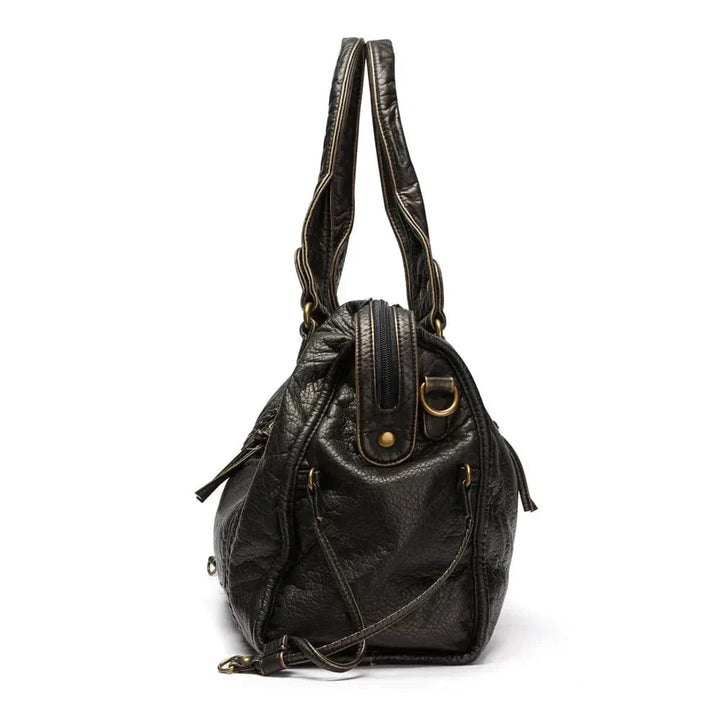 Chic Retro Black Leather Handbag