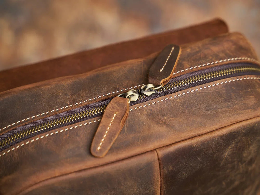 Durable Genuine Leather Travel Backpack | Spacious Brown Daypack