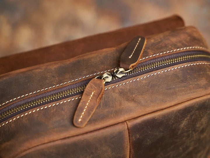 Durable Genuine Leather Travel Backpack | Spacious Brown Daypack