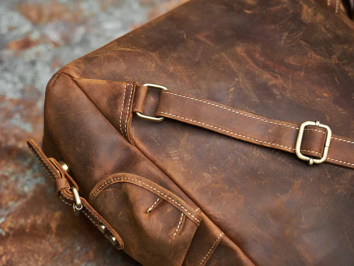 Durable Genuine Leather Travel Backpack | Spacious Brown Daypack