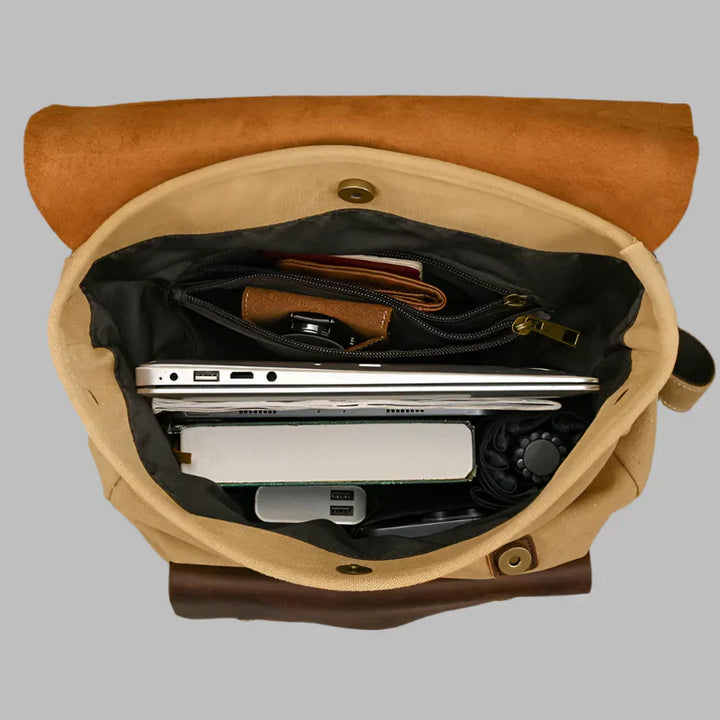 Authentic Leather and Canvas Vintage College Laptop Backpack