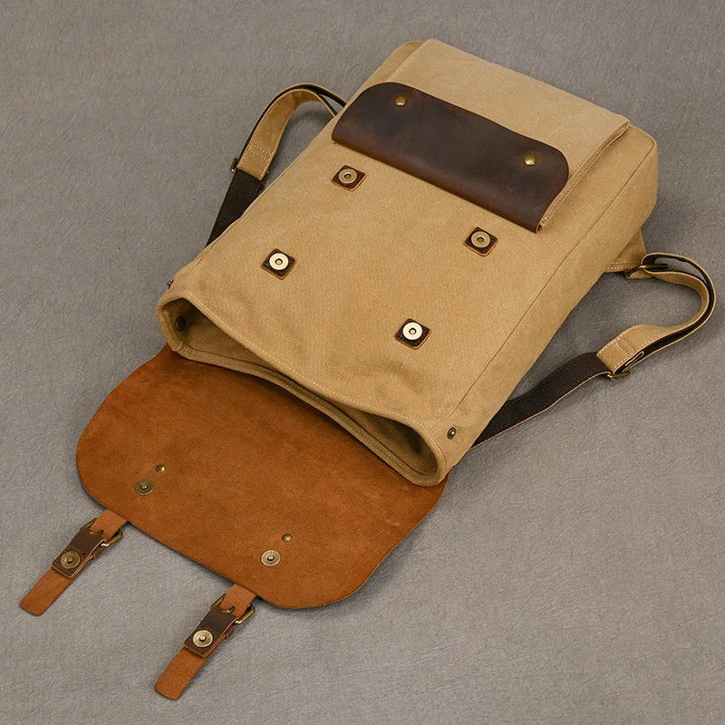 Authentic Leather and Canvas Vintage College Laptop Backpack